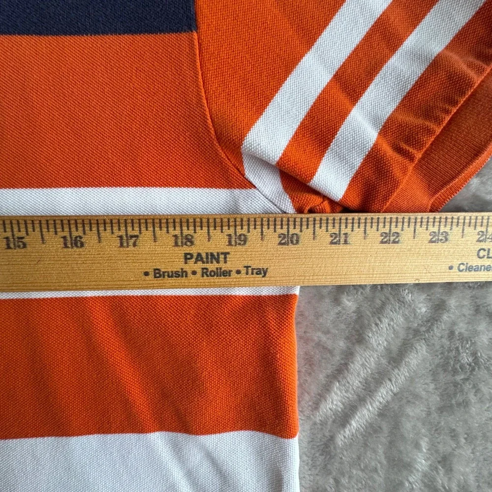Polo Ralph Lauren Polo Shirt Mens M Orange Navy White Striped Preppy Pique Top